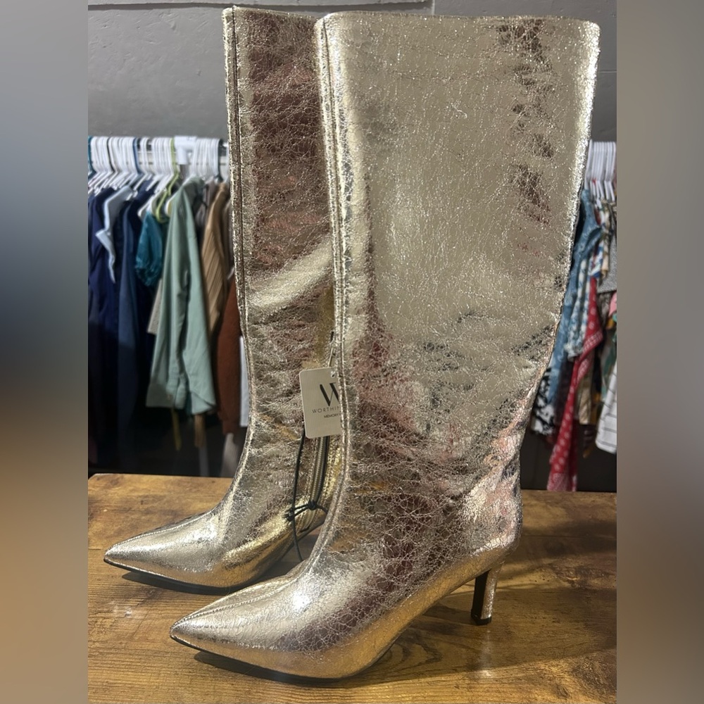 Worthington Gold Metallic Stiletto Heel Boots NWT Size 6